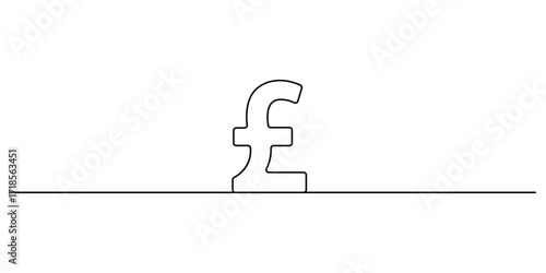 One pound coin continuous single line art vector illustration