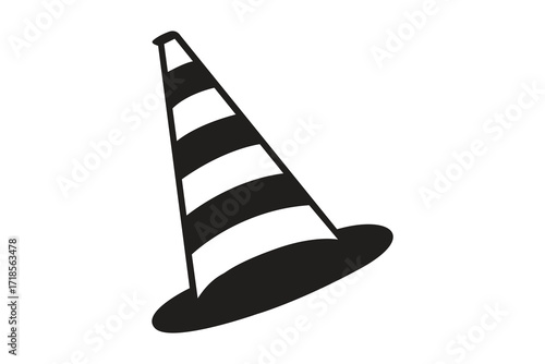 Black and white striped traffic cone warning safety hazard barrier object for road construction and safety