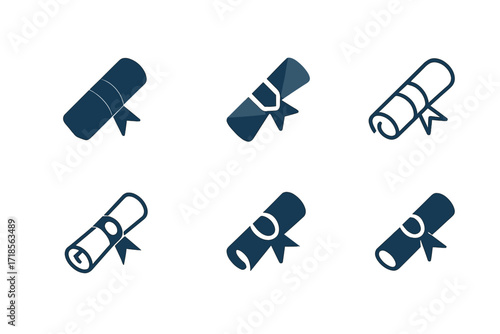 University Logo Variations. Universities. Set Logo of Universities: Diploma scroll. harmonious logo variations of the same emblematic concept, each with
