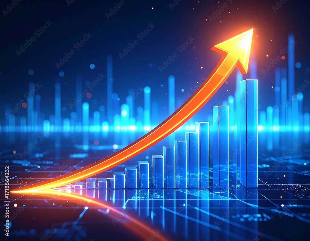Fototapeta premium Abstract financial graph with rising arrow