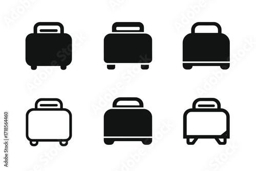 Varied Toaster Logos. Toaster Slot. Set Logo of Toaster Slot: toaster with two slots. harmonious logo variations of the same emblematic concept, each with