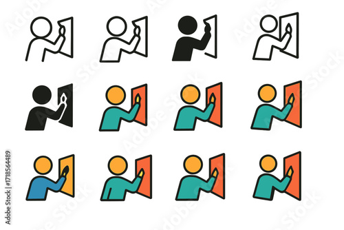 Youthful Art Logos. Set Logo of Young artists: Youth at mural wall. Logo set in vector style, emblematic variations. line, bold thick line, solid black filled,