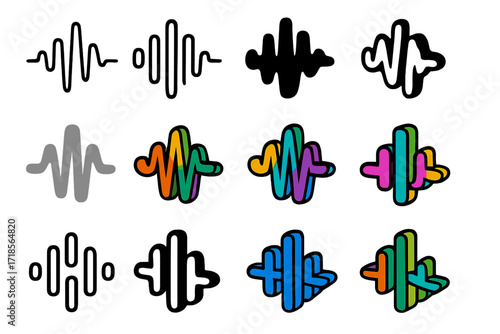 Court Logo Variations. Set Logo of Court reporters and legal assistants documenting hearings: Voice recognition waveform. Logo set in vector style, emblematic