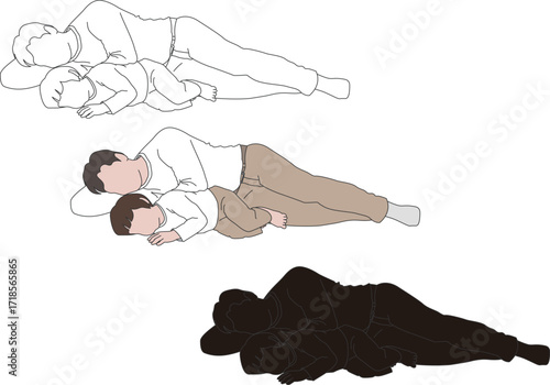 父と子供が一緒に昼寝するイラスト
