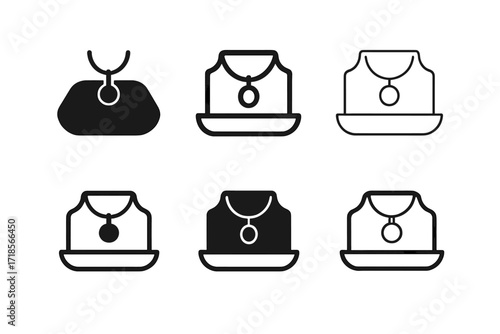 Jewelry Tray Logos. jewelry tray. Set Logo of jewelry tray: minimalist tray with pendant. harmonious logo variations of the same emblematic concept, each with