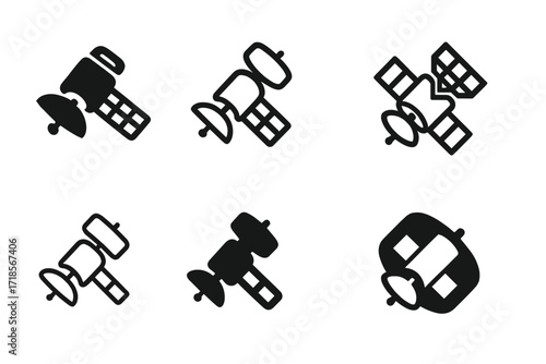 Satellite Logo Variations. Technology. Set Logo of Technology: Satellite. harmonious logo variations of the same emblematic concept, each with different
