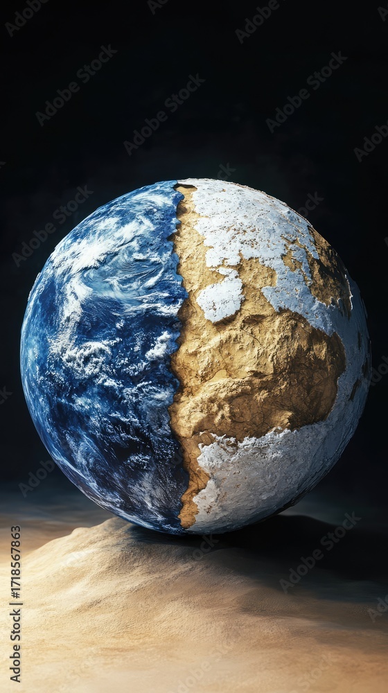 Fototapeta premium A globe with a blue and white section