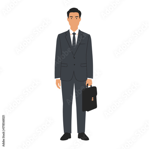 Full body illustration of a man in a business suit holding a briefcase, standing in a neutral pose.