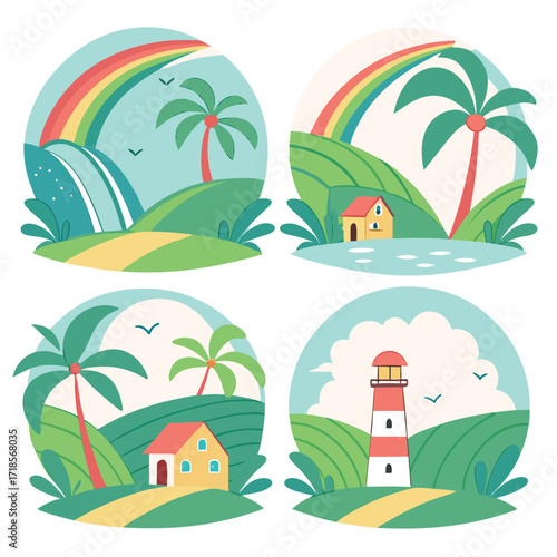 Line art color summer vector design