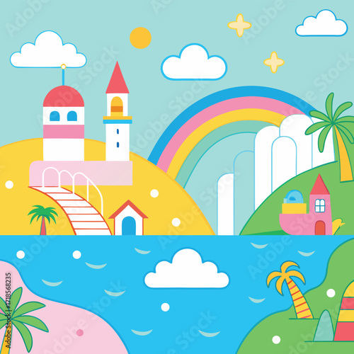Line art color summer vector design