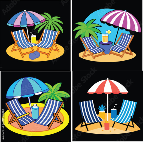 Line art color summer vector design