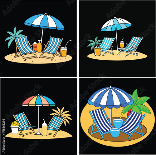 Line art color summer vector design