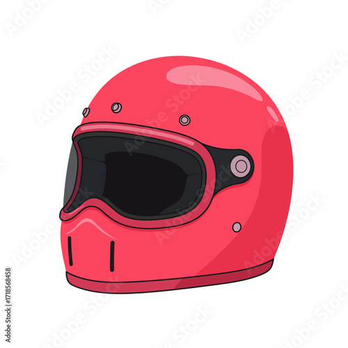 A vibrant, isolated illustration showcasing a glossy, red motorcycle helmet with a dark visor.