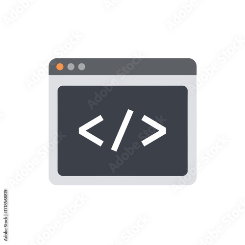 Illustration of a code window with angle brackets representing programming or software development.