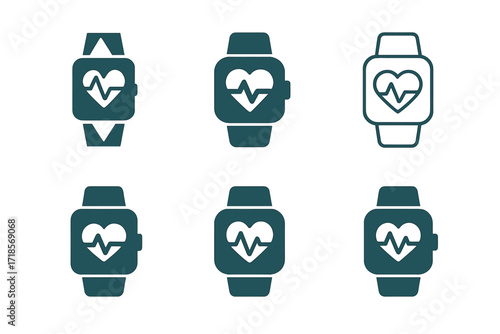 Medical Logo Variations. Medical Innovation. Set Logo of Medical Innovation: Wearable health device. harmonious logo variations of the same emblematic concept,