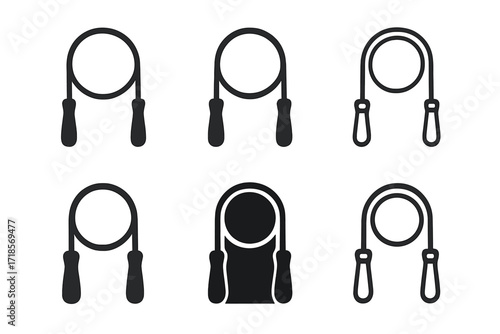 Jump Rope Logo Variations. Fitness. Set Logo of Fitness: Jump rope. harmonious logo variations of the same emblematic concept, each with different artistic