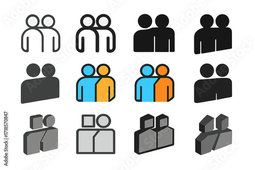 Mutual Support Logos. Set Logo of Mutual Support: Shoulder-to-Shoulder Outline. Logo set in vector style, emblematic variations. line, bold thick line, solid