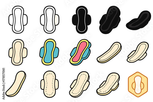 Feminine Hygiene Logos. Set Logo of Feminine Hygiene Products and Practices: Sanitary Pad. Logo set in vector style, emblematic variations. line, bold thick