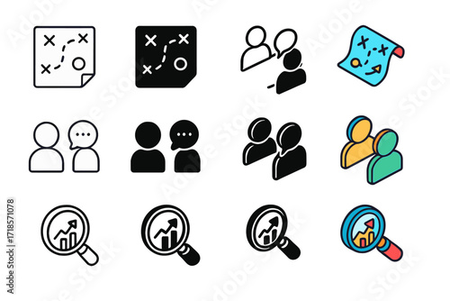 App Consulting Icons. Icon Set of Sunday Church Visit: Church Building, Family Walking In, Hymnal Book. Icons set in vector style, emblematic variations.