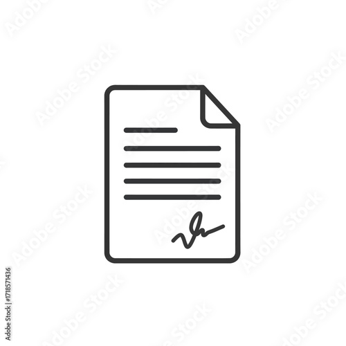 A minimalist line icon depicting an official document with text lines and a handwritten signature at the bottom.