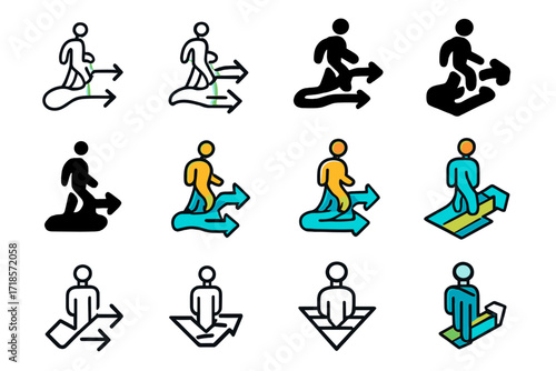 Ancient Migration Logos. Set Logo of Migration Routes: Human ancient migration. Logo set in vector style, emblematic variations. line, bold thick line, solid