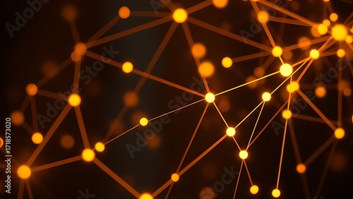 Abstract network of glowing nodes and lines in warm tones against a dark sophisticated backdrop.