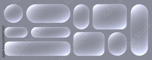 Transparent glass buttons, white clear banners. Futuristic interface templates for web design. Vector illustration.