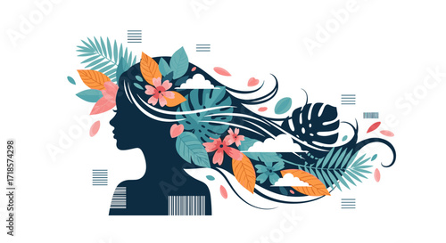 Silhouette of a woman with floral hair illustration