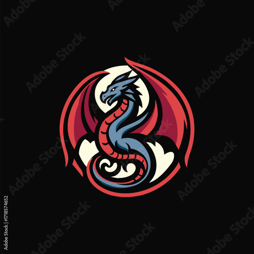 Dragon flying vector logo design art illustration