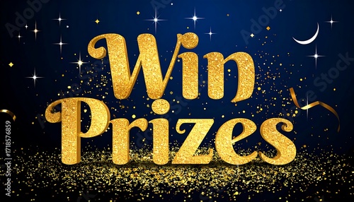 Gold glitter text on dark background