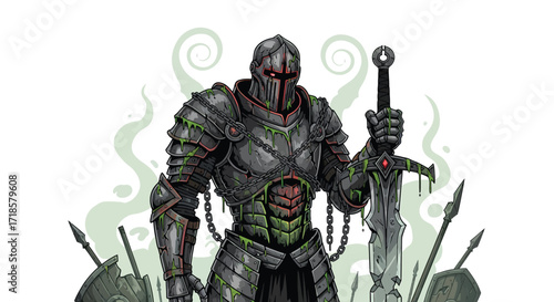 Corrupted Knight in Decayed Armor with a Grim Sword.