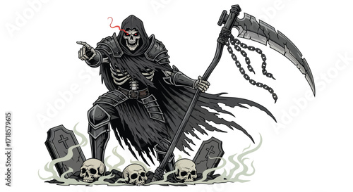 Grim Reaper in Dark Armor with Scythe and Graves.