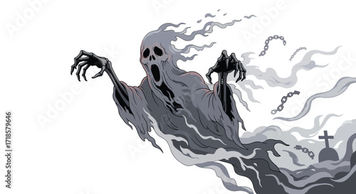 Spectral Wraith Emerging from Graveyard Mist with Chains.