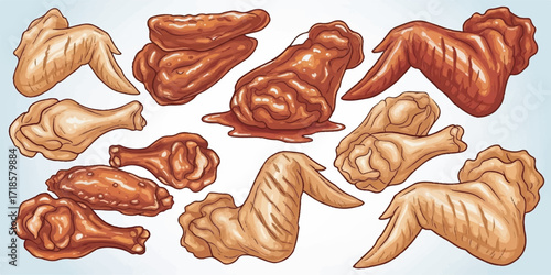 Chicken Wings Illustration with Clean Lines