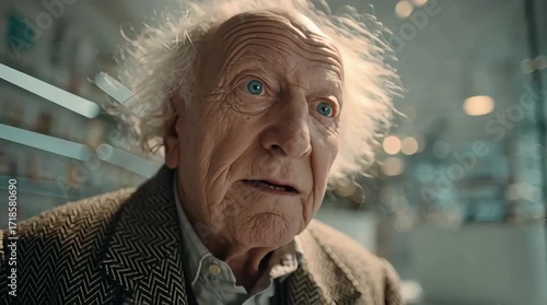 Elderly man looking concerned while waiting in a bright clinic  