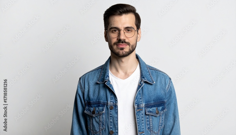 Fototapeta premium Relaxed soft weekend cotton comfortable jacket shirt man outfit young over henley denim