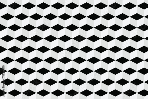 Modern 3d hexagon seamless vector pattern
| Abstract white-black cubic square shape backdrop texture. cube geometric wall, floor vector, decoration diamond hexagon triangle wallpaper 