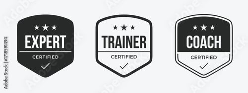 Certified badge design skills training. Expert, trainer, and coach certifications label.