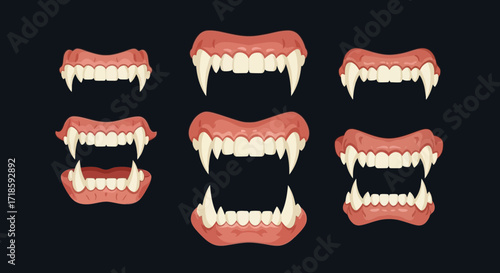 A spooky collection of illustrated vampire mouths showing various expressions with sharp fangs, perfect for Halloween horror themes