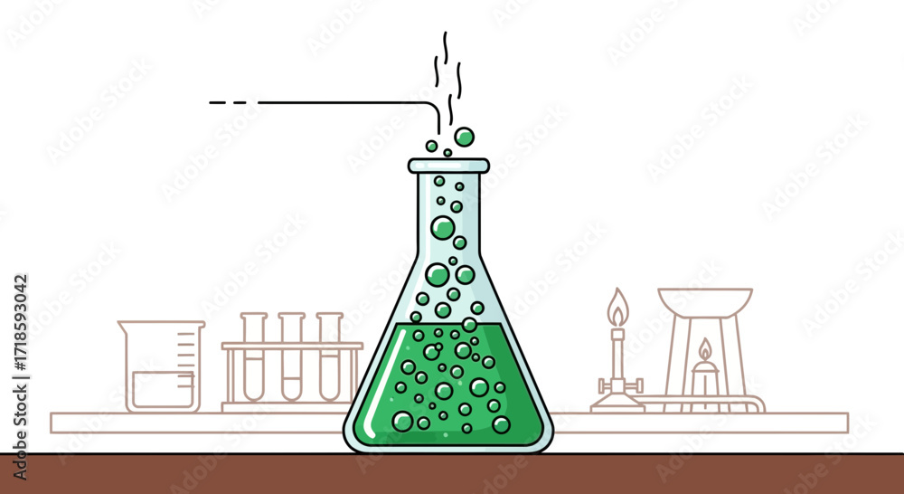 Fototapeta premium Chemistry Experiment Bubbling Erlenmeyer Flask in a Lab Setting