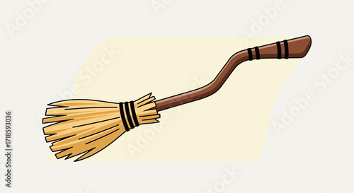 Enchanted wooden flying broomstick illustration, a symbol of magic, folklore, and mystical transportation isolated on a light background