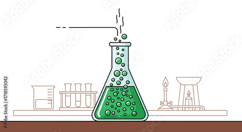 Chemistry Experiment  Bubbling Erlenmeyer Flask in a Lab Setting