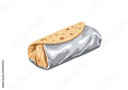 A cartoon burrito is partially wrapped in foil