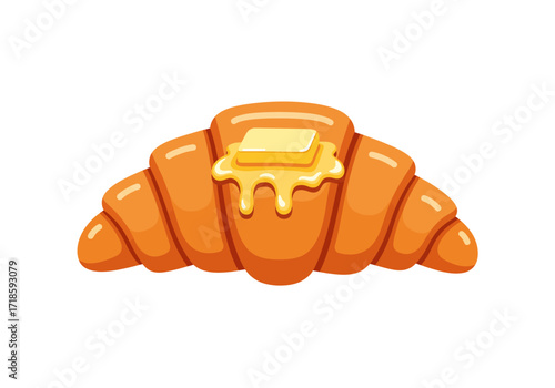 A cartoon croissant sits adorned with a pat of melting butter