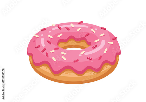 A pinkfrosted donut with sprinkles
