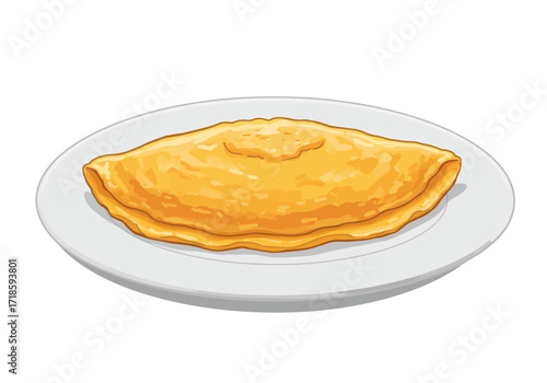 Omelet on a white plate with shadows