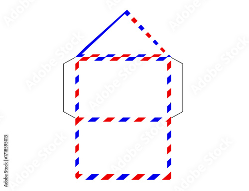 Airmail square envelope frame with blue red stripes.vintage letter border.Blank airmail envelope frame,.Empty classic postal frame. Template.Empty classic postal message.Vector illustration.