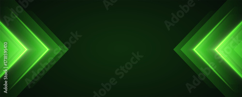 Glowing green arrows background, dynamic glowing pointers backdrop, fast motion. Movement, boost or action concept. Vector illustration.