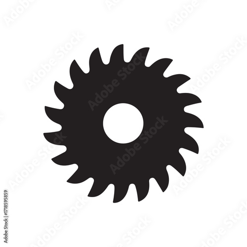 Saw Blade Silhouette Isolated on White Background Precision Cutting Tool Industrial Equipment Black and White Graphic Design for Woodworking and Construction