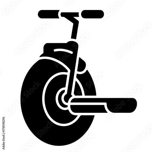 Unicycle icon in simple glyph style. One wheel electric vehicle concept. Vector illustration for app, web design, street transport, kids toy
